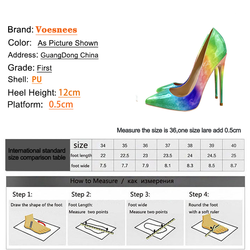 Rainbow Single Shoes 2024 Spring New Gradient Color High Heels 12CM Pointed Casual Shoe Club Women Shallow Mouth Big Size Pumps