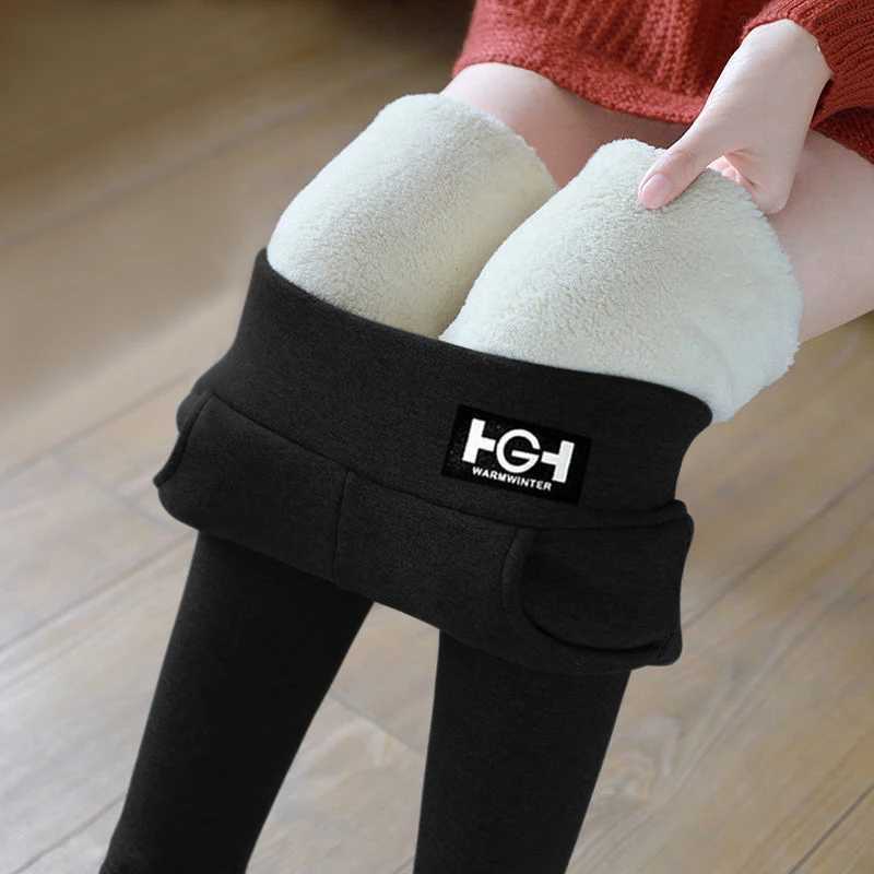 Winter Thermal Pants For Woman Lamb Cashmere Leggings High Waist Extra Thick Wool Tights Pants Warm Fleece Insulated TrousersX2409