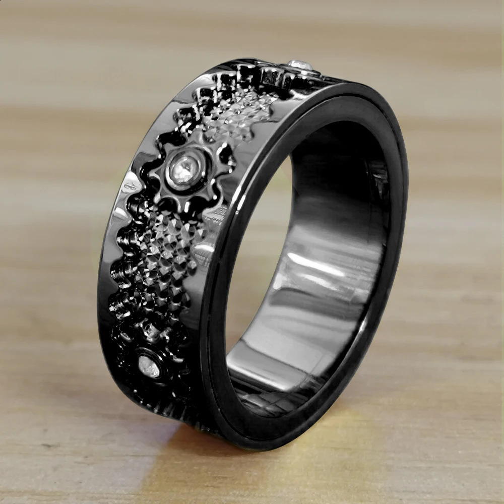 Ladies stainless steel crystal zircon inlaid with gear swing ring ious wedding party jewelry couple gift 240905
