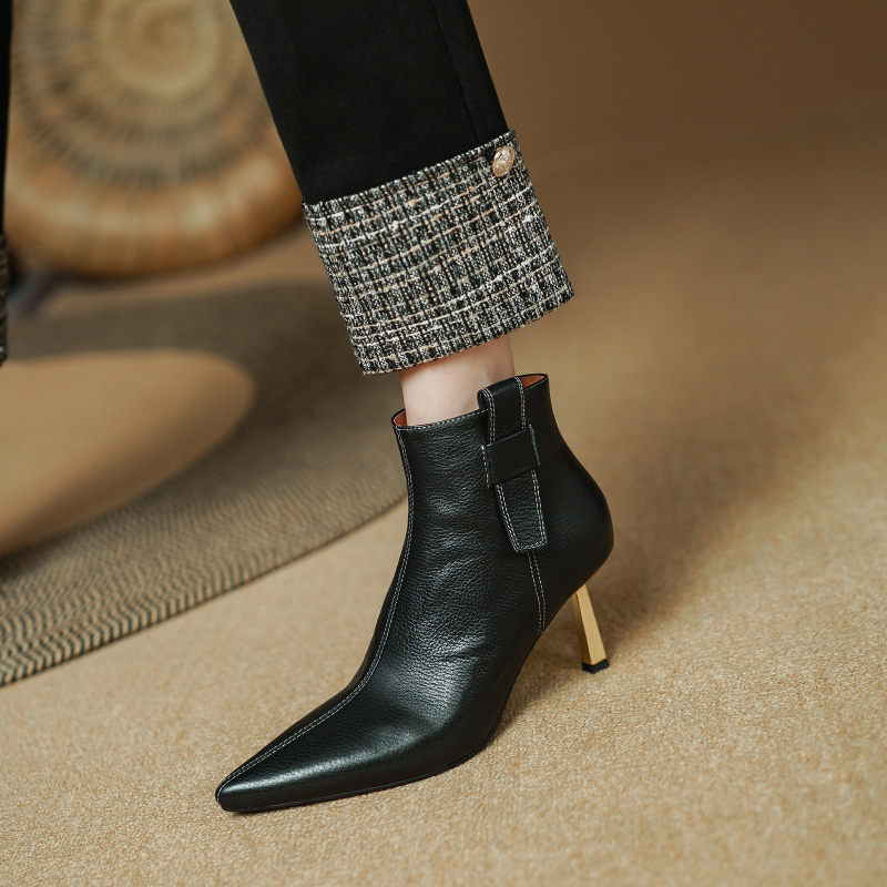 2024 High Heels Women Thin Heel Short Genuine Winter Modern Leather Shoes Ladies Ankle Boots 7dde