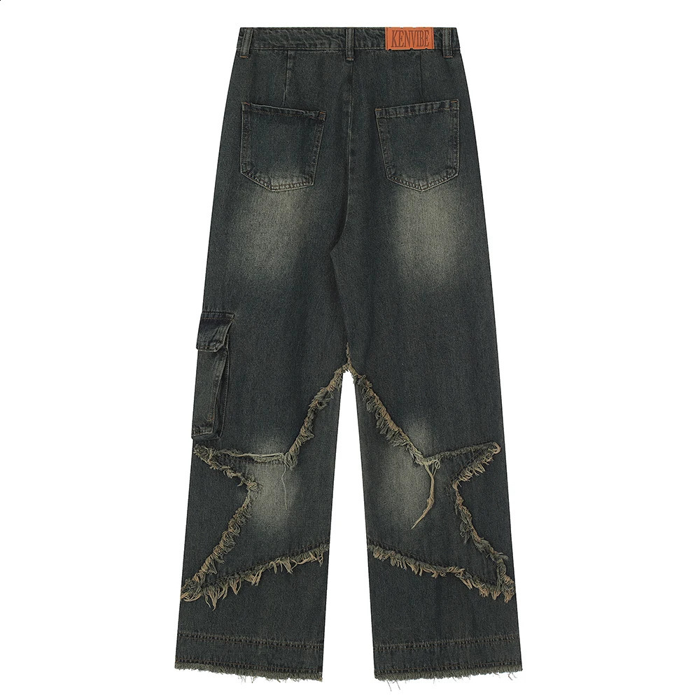 Aelfric Eden Distressed Effect Patchwork Star Denim Jeans Y2K Men Vintage Punk Hiphop Denim Pants Streetwear Rock Harajuku Jean 240909
