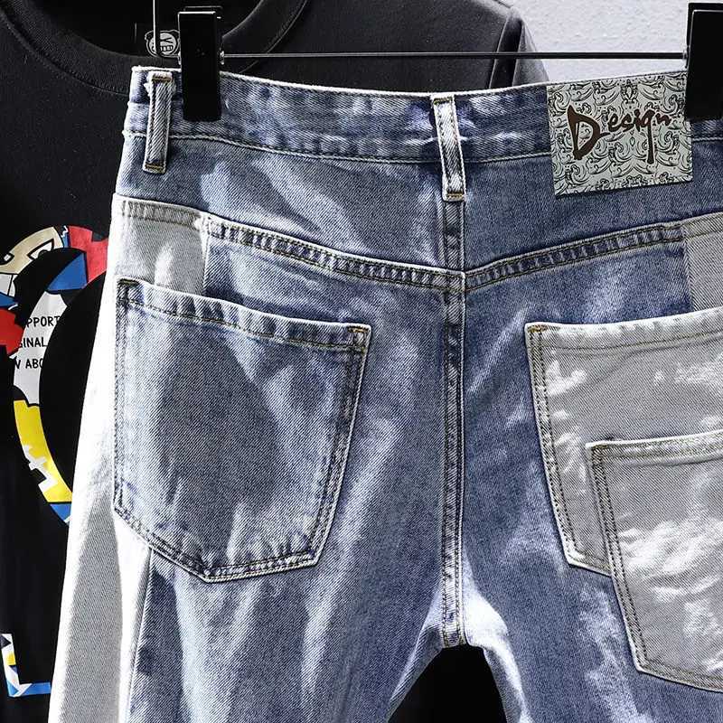 Luxury Mens Slim Fit Distressed Patches Classic Cowboy Pants with Multiple Pockets and Stretch Patchwork Washed Jeans ShortsX240914