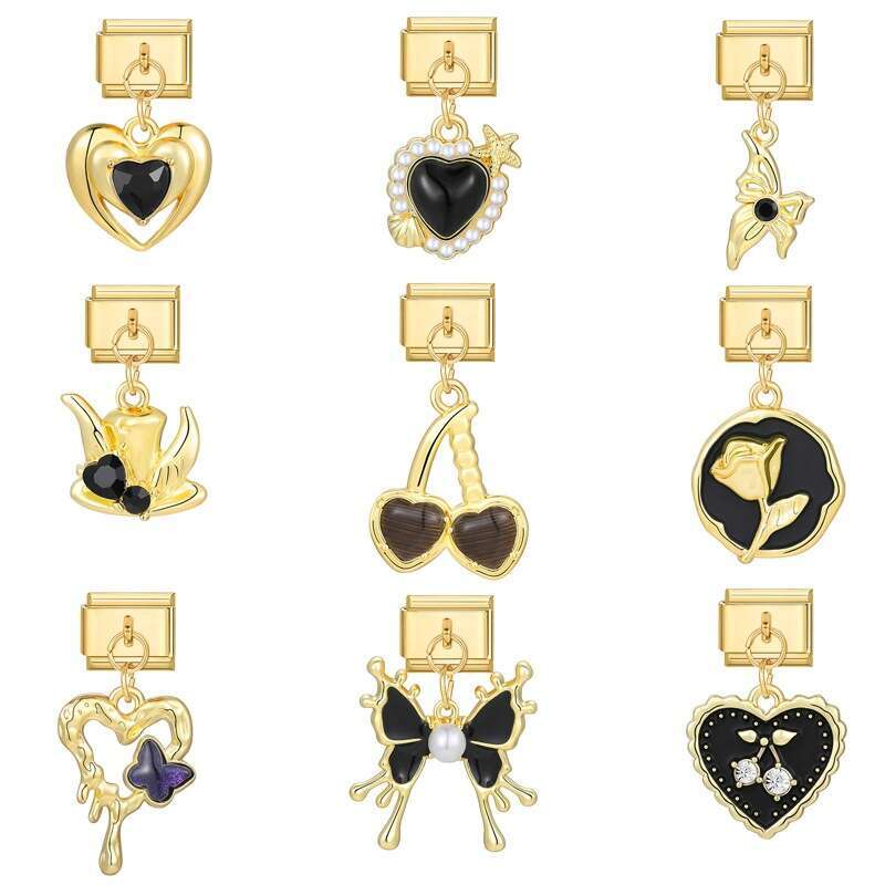 New Women's Gift Gold Angel heart Pendant Italian Charms Links Bangle Beads Fit 9mm Stainless Steel Bracelet Making DIY For Women Fashion Jewelry