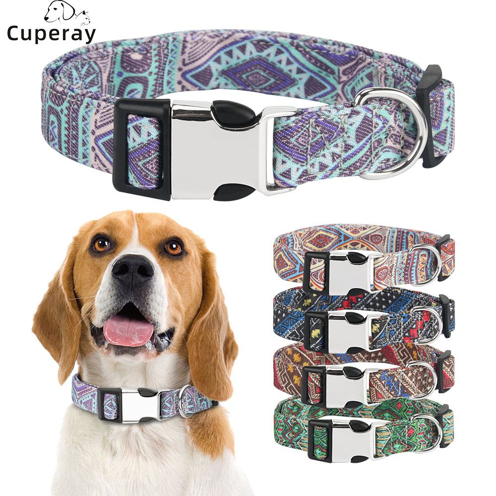 Dog Collar Personalized Flower Pattern Durable Adjustable Nylon Collar Bohemian Pet Collar for Puppy,Medium Dog,Big Dogs and Cat