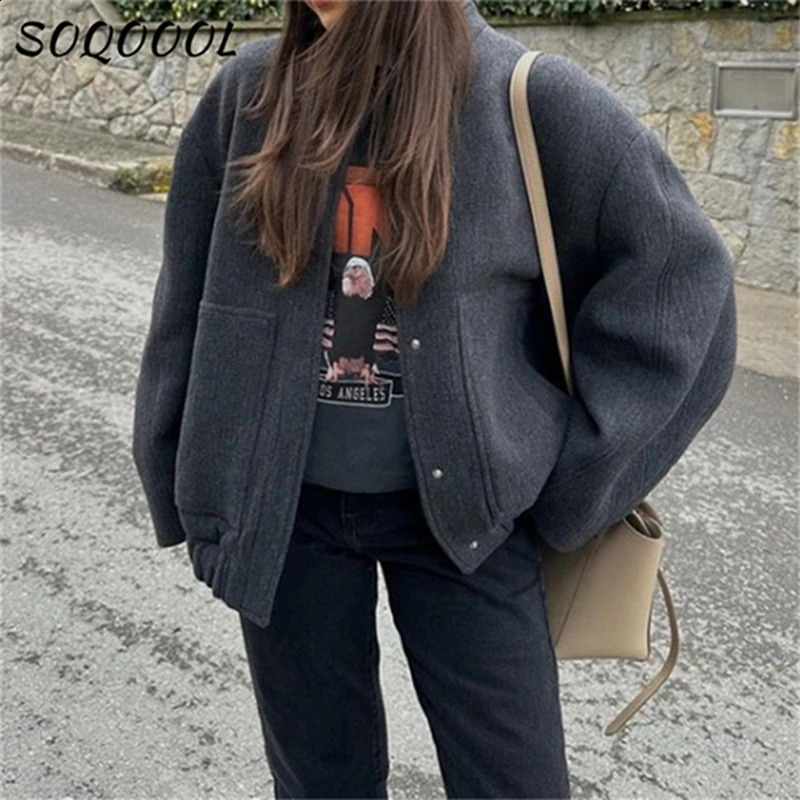 Y2K Loose Bomber Jackets Women Autumn Winter Casual Terry Pockets Long Sleeve Tops Fashion Streetwear Chic Female Baseball Coat 240912