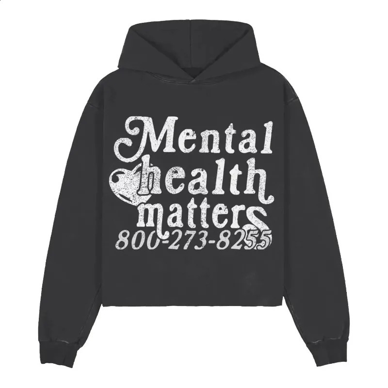 Mens Hoodies Retro Street Mental Health Matters Hoodie And Womens Longsleeved Casual Loose Couples Clothing Sweatshirts 240910