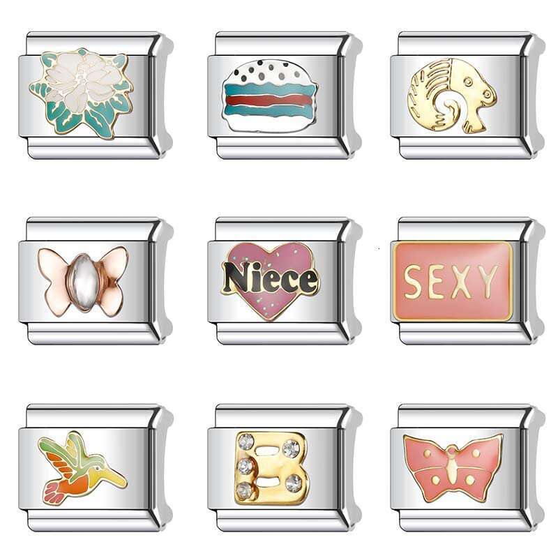 New Women's Gift butterfly flower Bead Italian Charms Links Bangle Beads Fit 9mm Stainless Steel Bracelet Making DIY For Women Fashion Jewelry