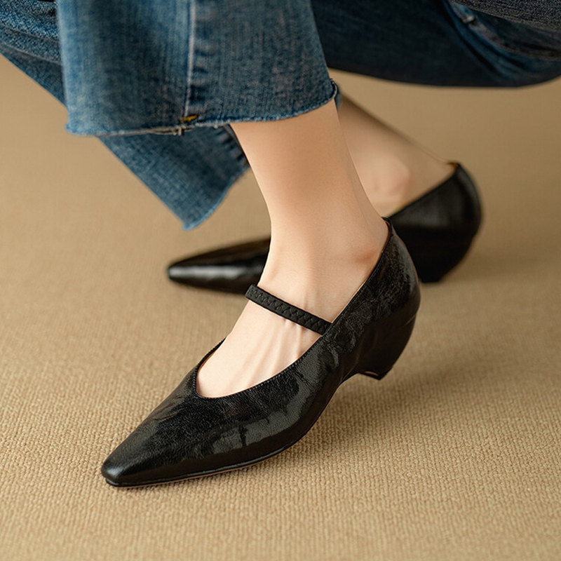 NEW Spring/Autumn Women Pumps Genuine Leather Shoes for Women Square Toe Chunky Heel Shoes Retro Mary Janes Black Handmade Shoes