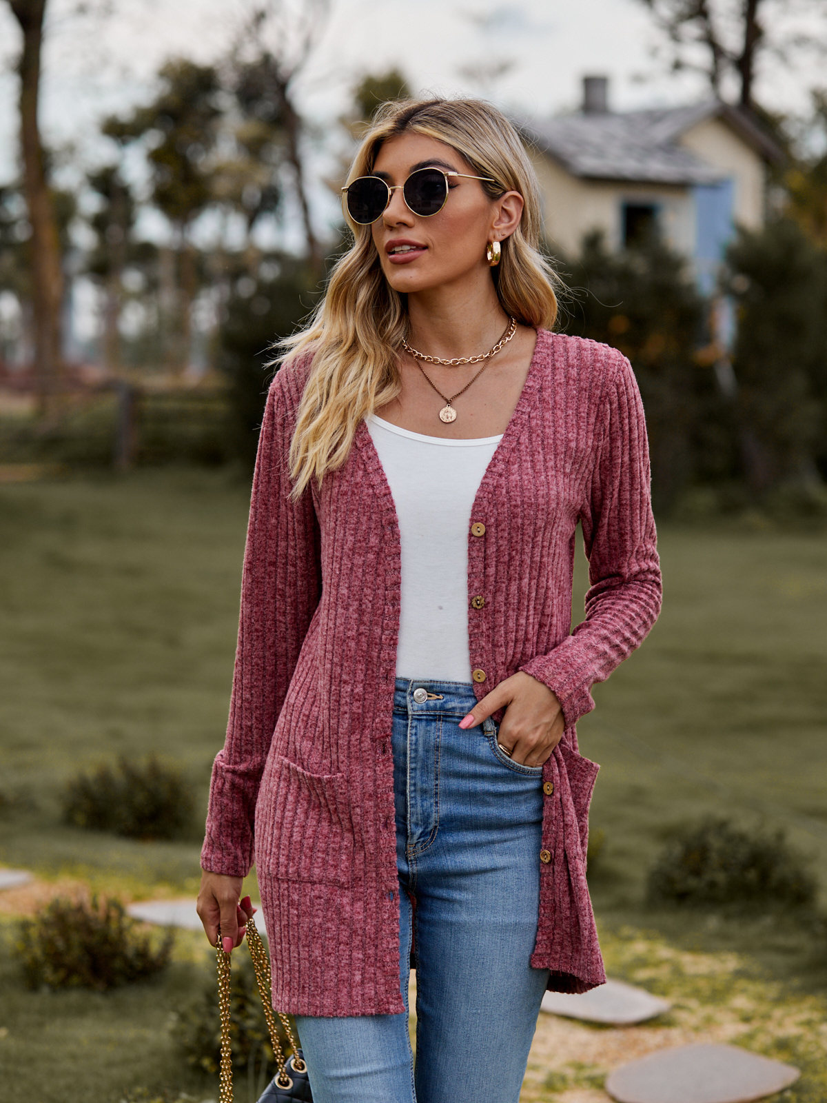 Fall 2024 Women's Casual Brushed Knit Long Sleeve Cardigan - Comfortable Solid Color Outerwear