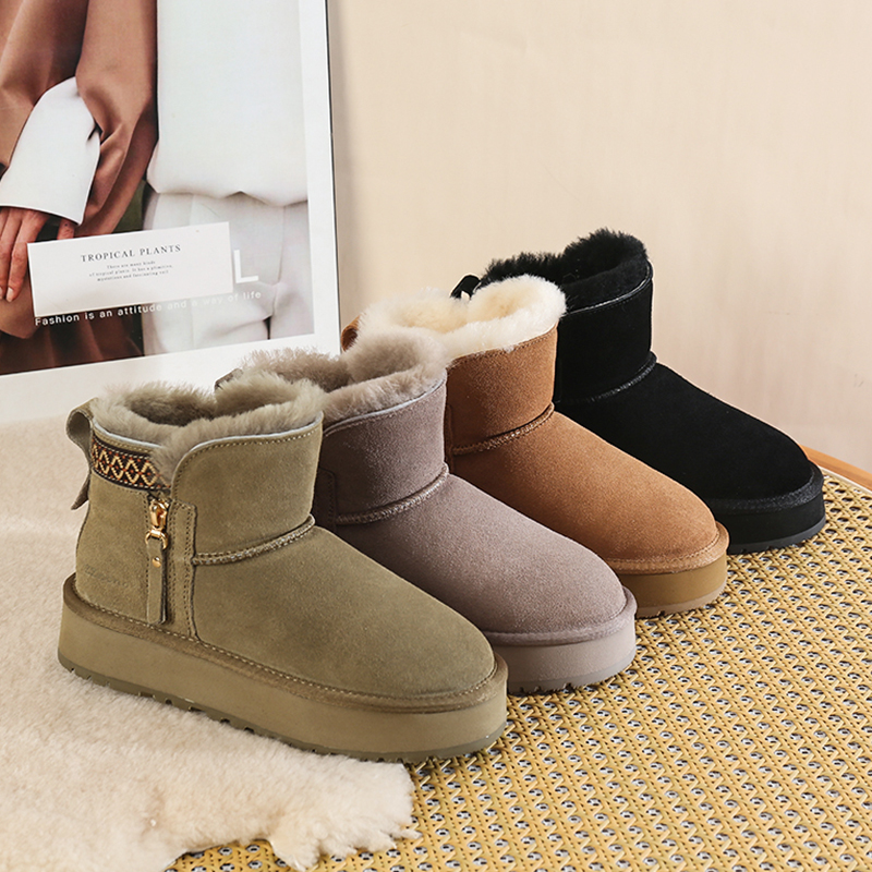 Imitation Wool Winter Snow Women Thicken Plush Warm Cotton Padded Shoes Woman Fashion Striped Thick Platform Ankle Boots