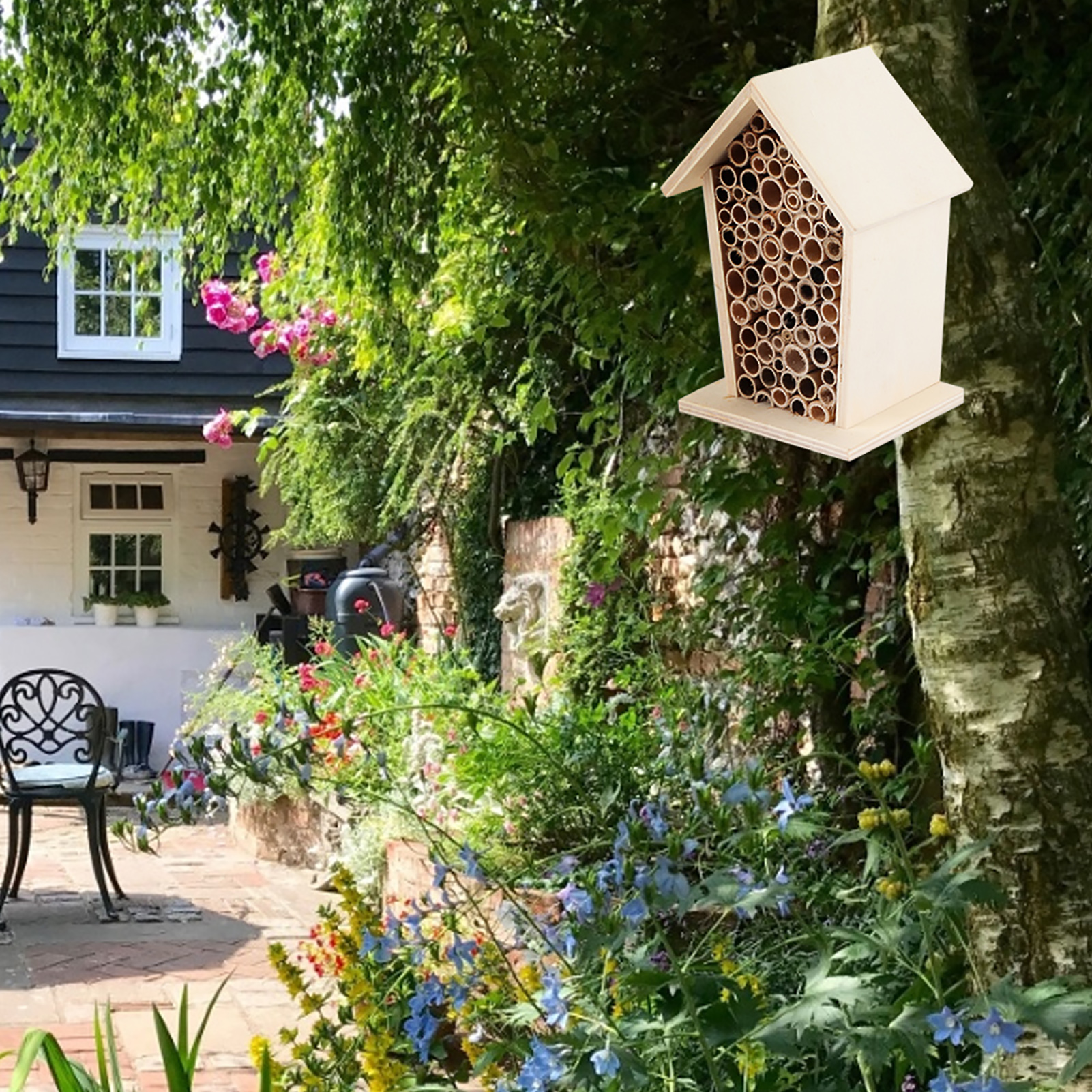 Wooden Insect Bee House, Wood Shelter, Nesting Box for Outdoor Garden Decoration