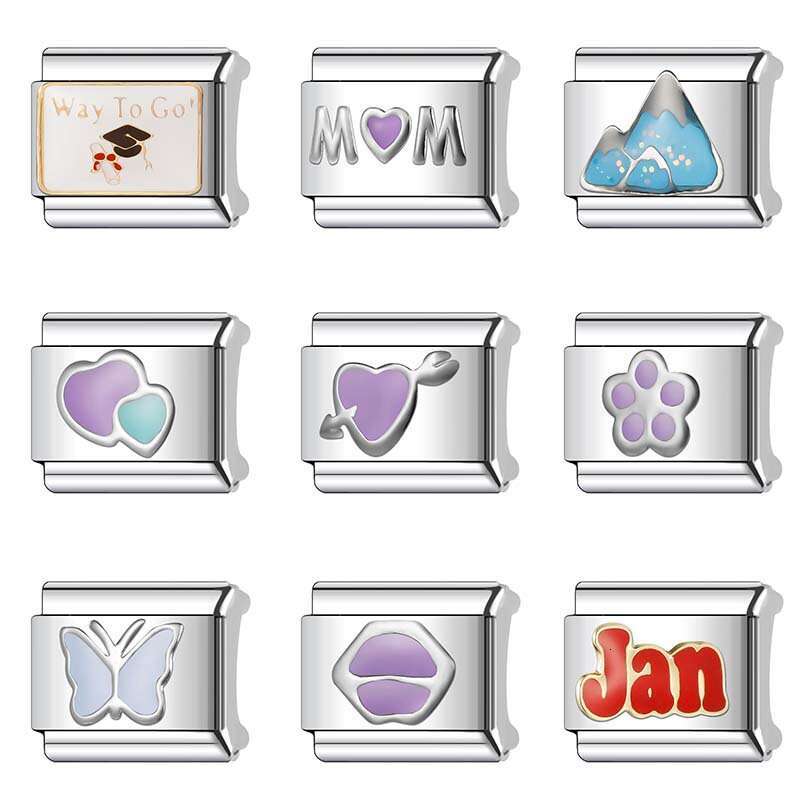 New Women's Gift arrow heart Bead Italian Charms Links Bangle Beads Fit 9mm Stainless Steel Bracelet Making DIY For Women Accessories Fashion Jew