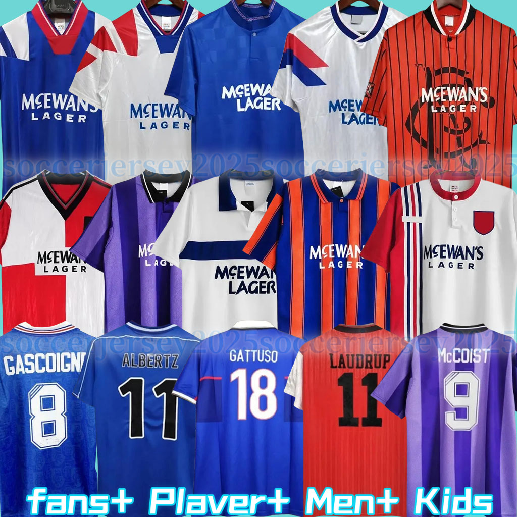Custom Glasgow Rangers Retro soccer jerseys GASCOIGNE 1982 1984 82 83 84 86 87 90 92 93 94 95 96 97 99 2001 02 03 MCCOIST ALBERTZ Classic vintage jersey men's football shirt