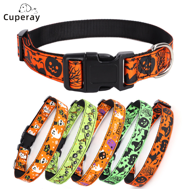 Halloween Dog Collar Nylon Adjustable Pet Collar Pumpkin Monster Bat Ghost Pattern for Party Cat Dog Decoration Pet Accessories