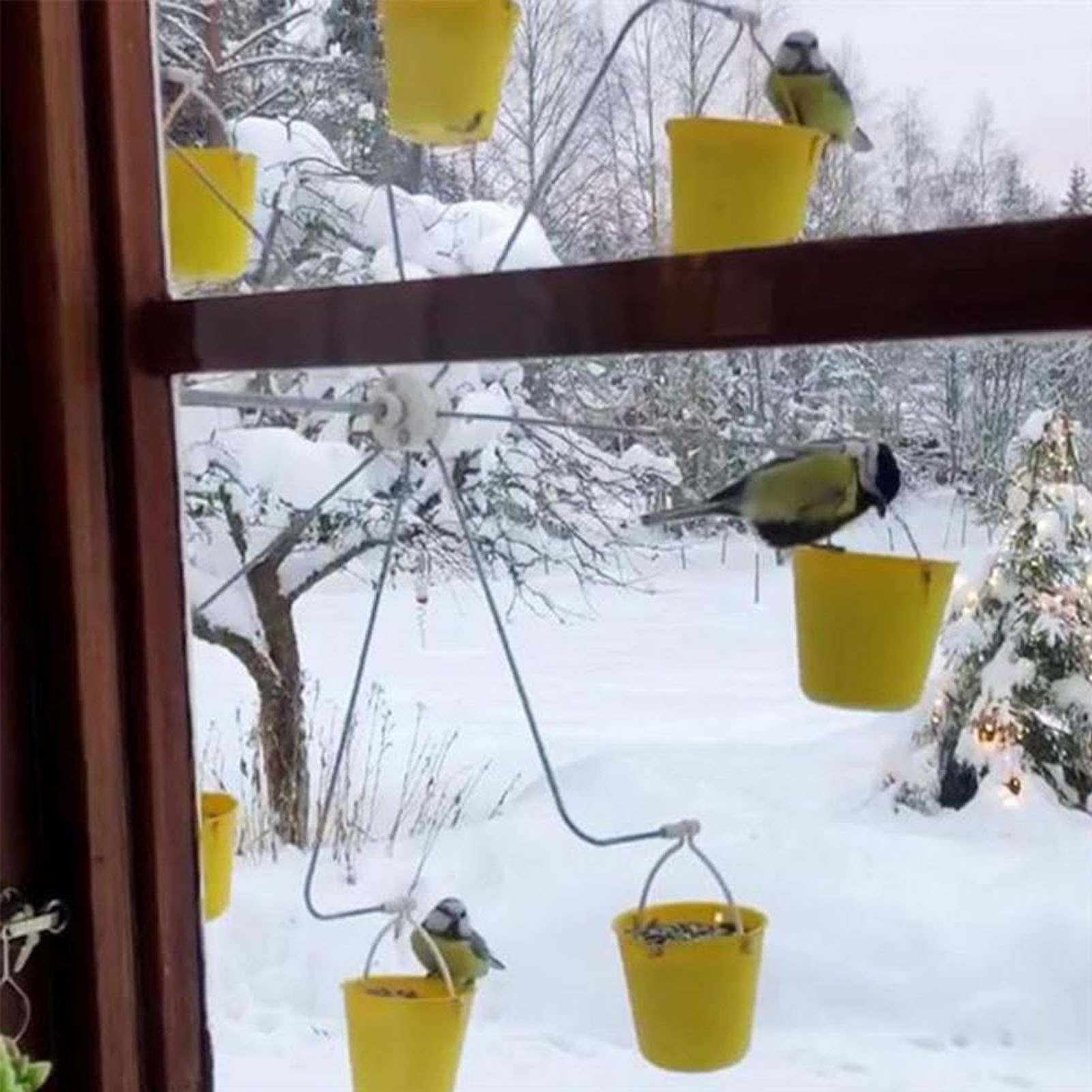 Ferris Wheel Bird Feeder, Dynamic Design, Endless Fun, Outdoor Hanging Hummingbird Feeder with 8 Buckets