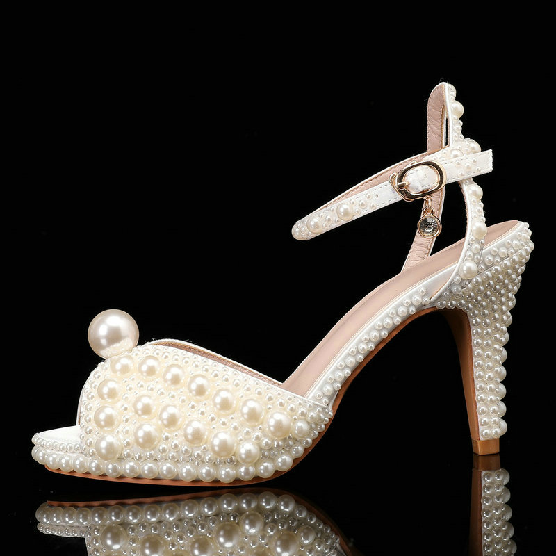 Autumn 2024 New Fish High Heels Waterproof Platform Shallow Mouth 8.5cm New Pearl Women'S Single Bride Wedding Shoes 4f5a