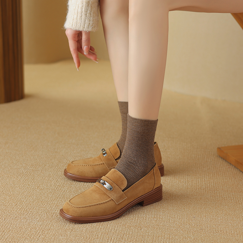 2024 Spring Sheep Suede Women Shoes Round Toe Chunky Heel Women Pumps Shoes for Women Deep Mouth Loafers Low Heels Ladies Shoes