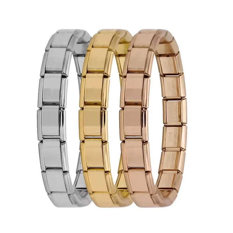 New Women's Gift smooth Bead Italian Charms Links Bangle Beads Fit 9mm Stainless Steel Bracelet Making DIY For Women Fashion Jewelry