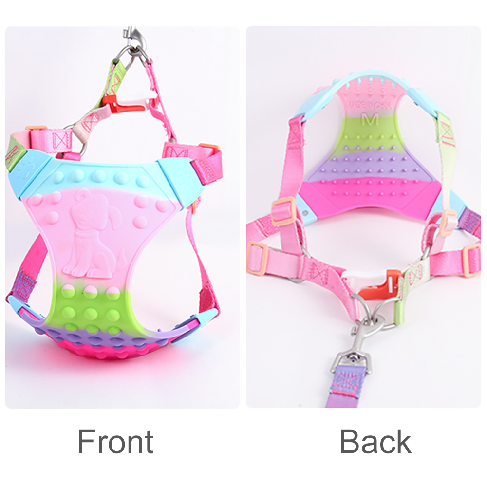 Rainbow Pet Harness and Leash Set,Vest Style Medium To Large Dogs Harness Comfortable Silicone Waterproof Pet Harness Adjustable