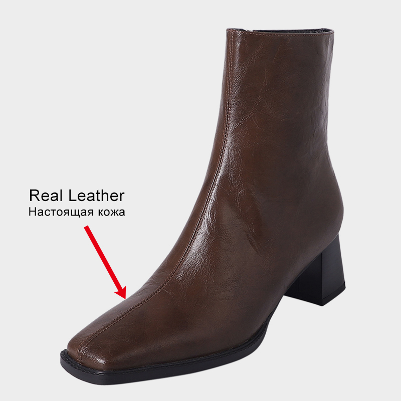 2025 new JOZHAMTA Size 33-40 Women Ankle Real Leather Block High Heels Shoes Fall Winter Booties Casual Motorcycle Boots