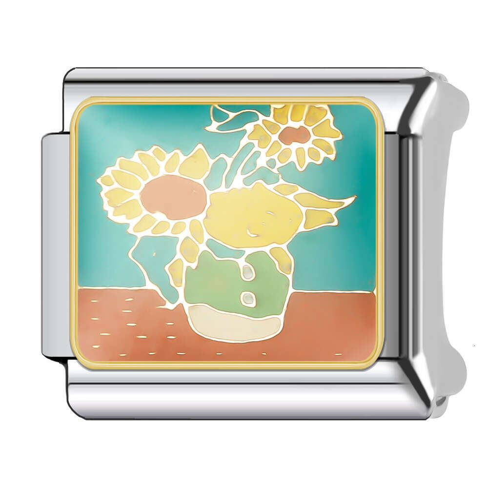 New Women's Gift Green Flower eyes crown Bead Italian Charms Links Bangle Beads Fit 9mm Stainless Steel Bracelet Making DIY For Women Fashion Jew