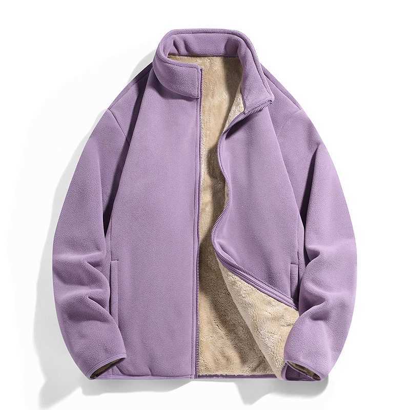 Winter mens collar solid zipper pocket simple casual with velvet thick loose long sleeved jacket top W240914