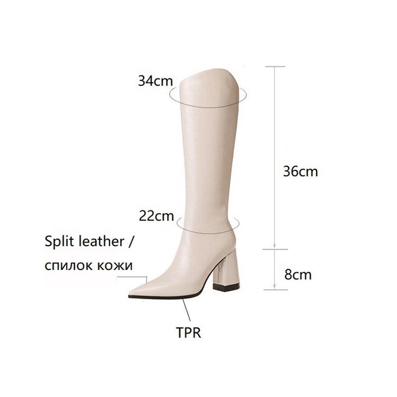 Fall NEW Shoes Pointed Toe Square Split Leather Knee Concise Solid Women Sexy High Heel Boots 384d