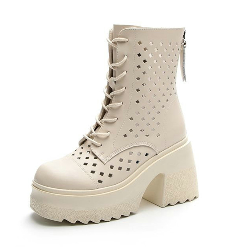 Comfortable Women's Hollow Out Fashion Genuine Leather Shoes For Women 2024 New Spring Breathable Ankle Boots b9f1
