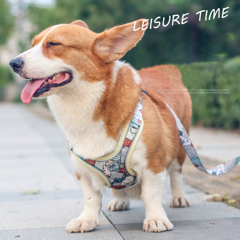 Reflective Print Dog Harness,Vest-style Adjustable Pet Harness Mesh Comfortable and Breathable for Dog Walking Dog Accessories