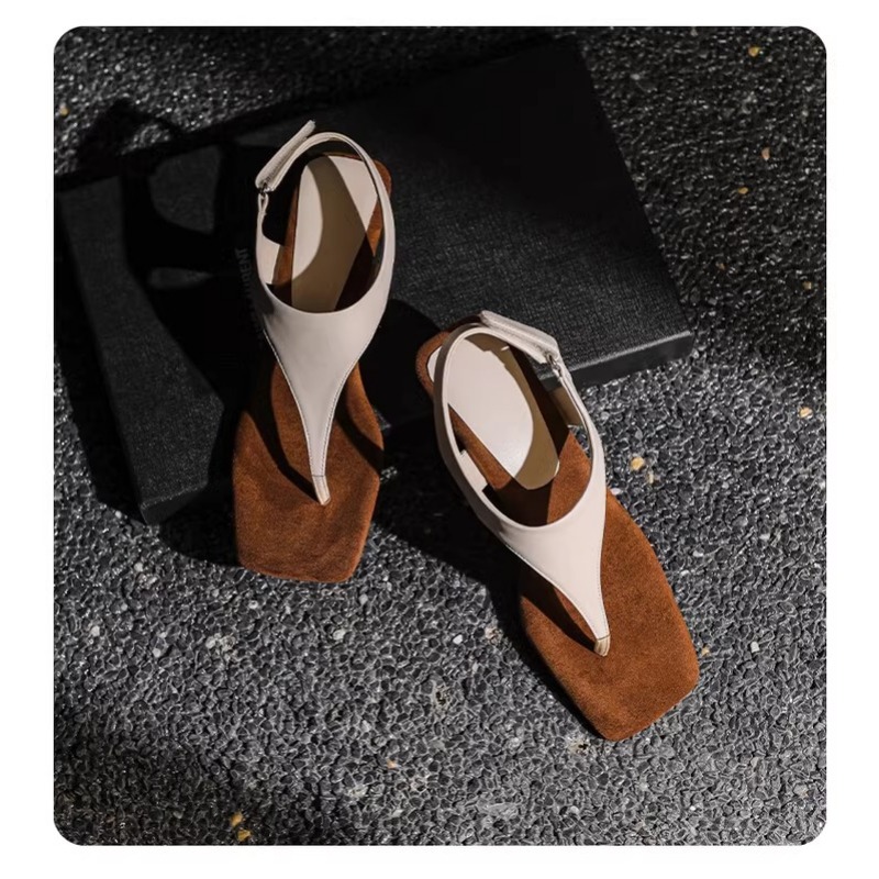 Toe Sandals Women's 2024 New Summer Outer Wear Cowhide Slope-heeled High-heeled Roman Shoes Design Niche Womens Shoes