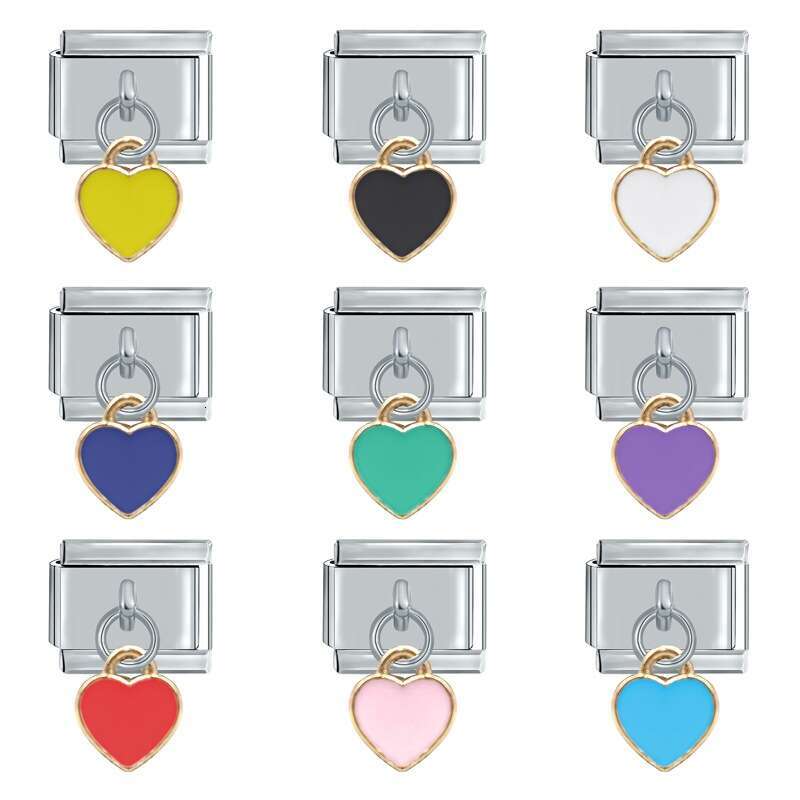 New Women's Gift Pink blue red heart Pendant Italian Charms Links Bangle Beads Fit 9mm Stainless Steel Bracelet Making DIY For Women Fashion Jewe