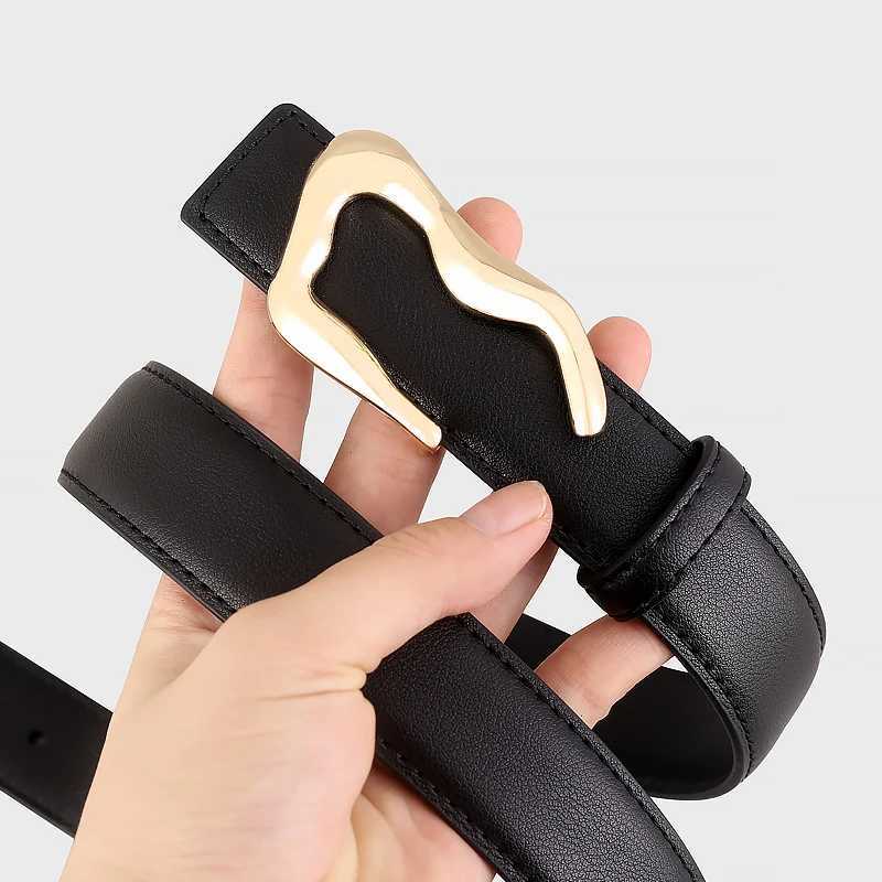 design irregularity buckle split leather belt for womenX240914