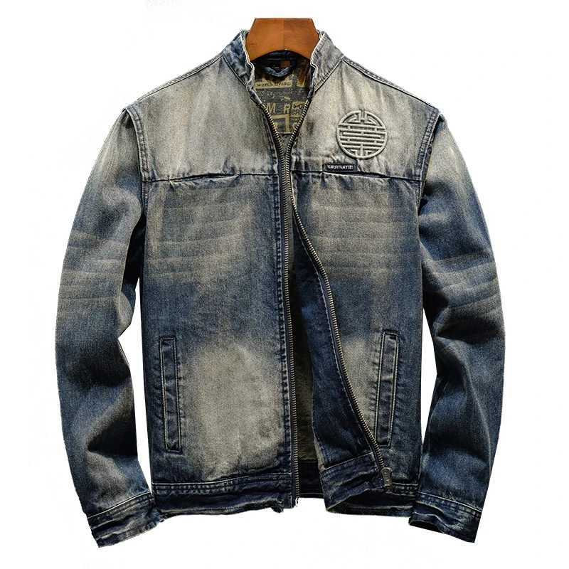 2024 autumn trend retro denim jacket mens slim fit nostalgic street motorcycle jacket stand collar retro fashion jacket W24091489