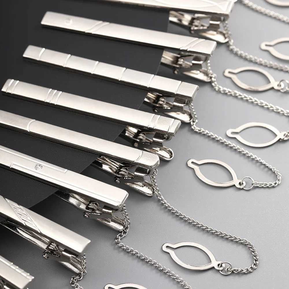 Classic Necktie Clip For Business Men Silver Color Crystal Decor Tie Pin All Match Short Tie Clips Fashion Wedding OrnamentsX240914