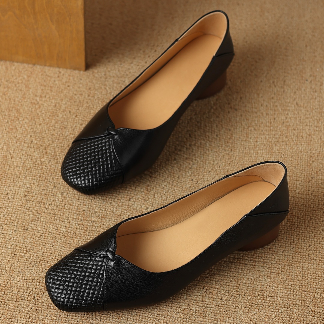 size Plus 34-41 women's genuine leather square toe slip-on flats elegant ladies high quality soft comfortable slim daily shoes 3906