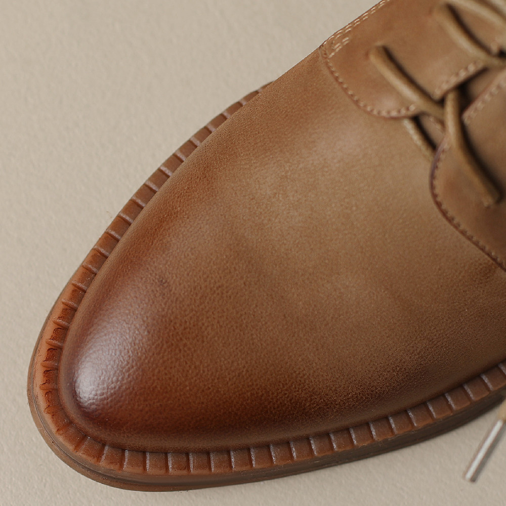 2025 new sheepskin Women's 5.5cm thick heel round toe lace-up oxfords british style female high quality soft comfortable heels shoes 1fc1 s