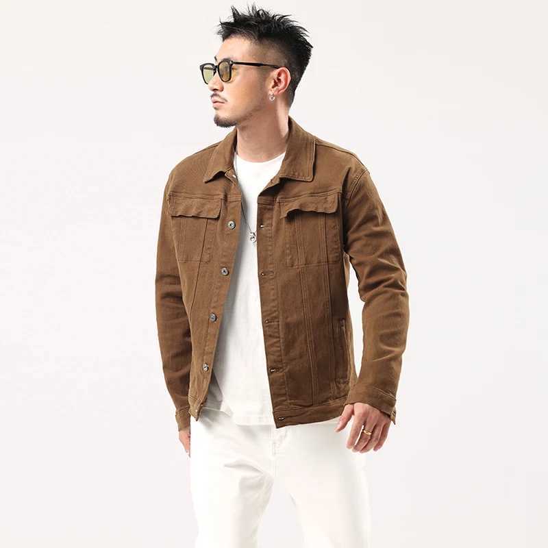 Mens Caramel Denim Jacket 2023 Spring and Autumn New Fashionable Classic Street Slim Denim Jacket W240914