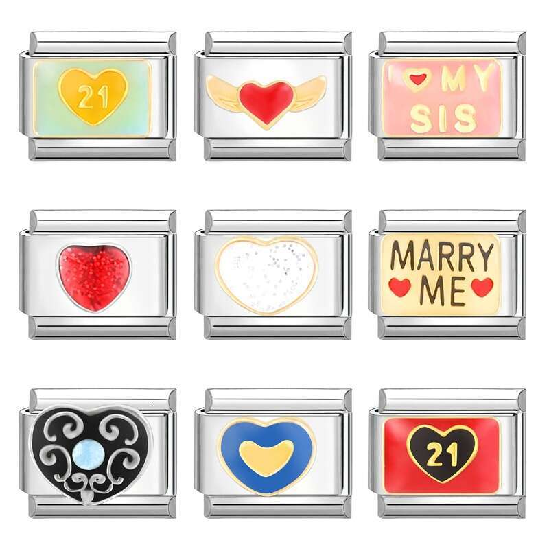 New Women's Gift Marry Me love heart Butterfly Pendant Italian Charms Links Bangle Beads Fit 9mm Stainless Steel Bracelet Making DIY For Women Fa