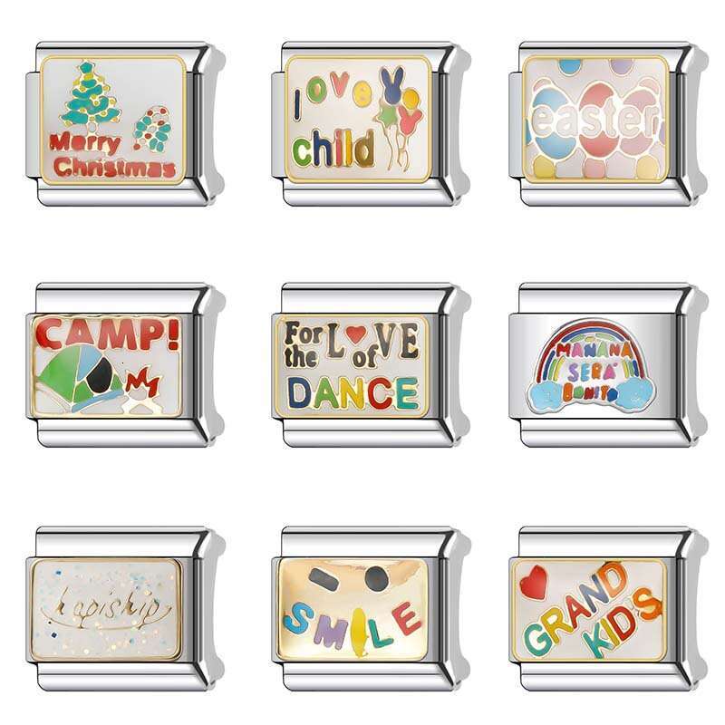 New Women's Gift Merry Christmas Bead Italian Charms Links Bangle Beads Fit 9mm Stainless Steel Bracelet Making DIY For Women Fashion Jewelry