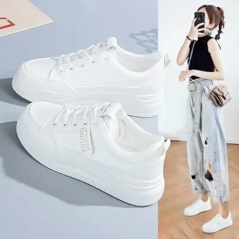 2023 Women's New Vulcanize Shoes Lace-up White Sneakers Fashion Running Comfortable Casual Female 8e12