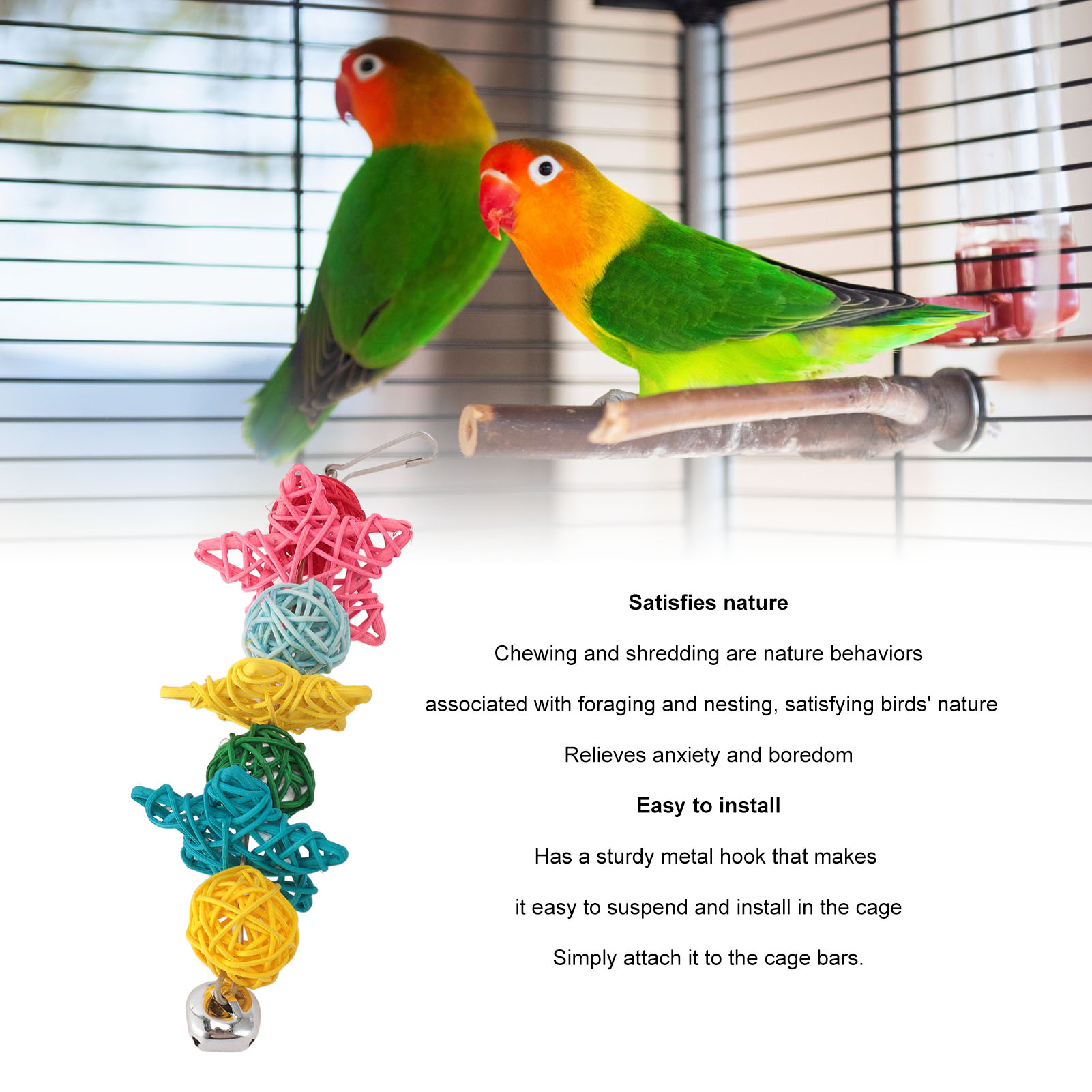 Parrot Chew Toys with Bell, Fun Interactive Bird Cage, Bite Toys, Small Parrots, Parakeets, Conures Cockatiels, Love Birds Cage