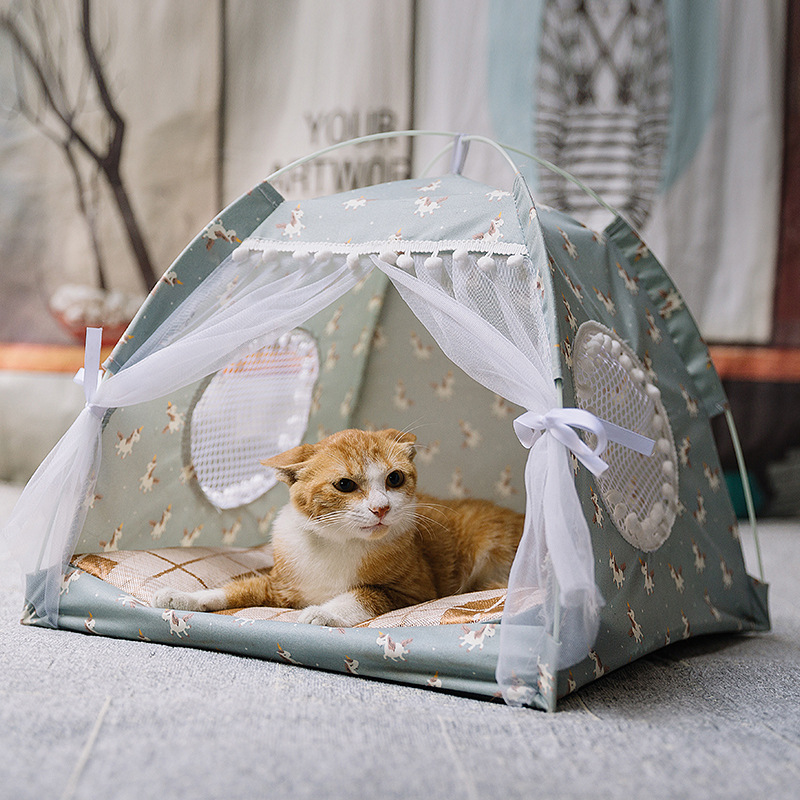 Summer Semi Enclosed Tent Cat House Breathable Warm Soft Comfort Pet Moisture-proof Windproof Four Seasons Universal Dog Bed