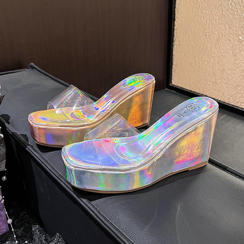 Slipper 2024 New Transparent High Heels Platform Wedge Sandals For Women New Summer Wear b675