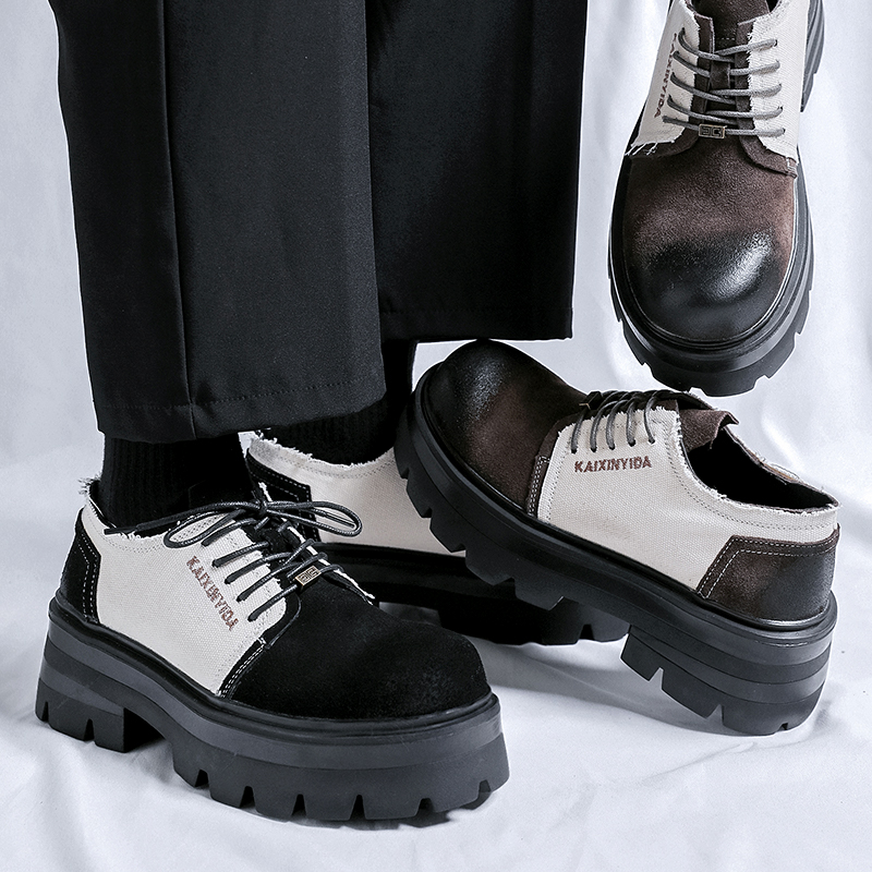 Autumn British Style Thick Soled Oxford Shoes Men's Lace Up Business Formal Round Toe Leather Shoes Derby Platform Casual Shoes