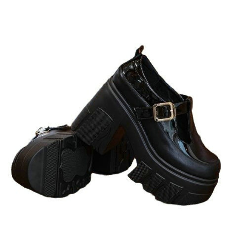 2024 New Cowhide Leather Shoes Muffin Bottom Princess Increase Sweet Student Shoes Mary Jane Thick Heels Thick Soles Pumps