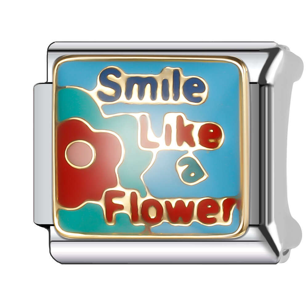 New Women's Gift Smile like a flower Bead Italian Charms Links Bangle Beads Fit 9mm Stainless Steel Bracelet Making DIY For Women Fashion Jewelry