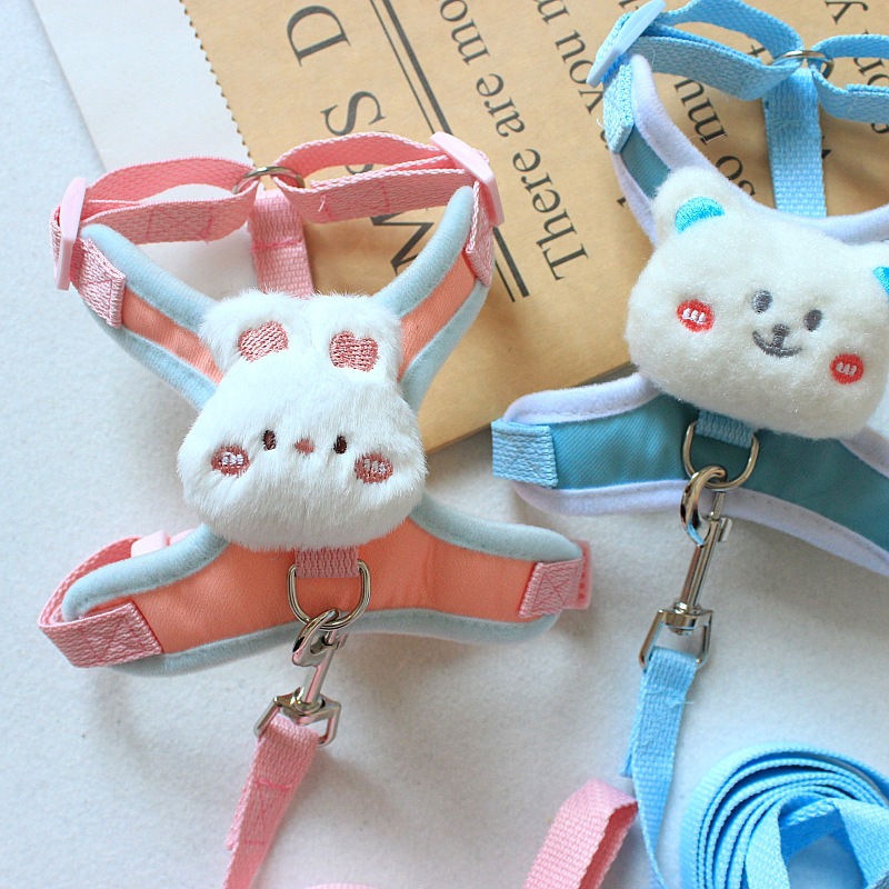 Pet Harness and Leash Set Small Dog Pet Dog Outing Cute Little Bear Undecorated Teddy Panda Cat Leash Dog Walking Leash Harness