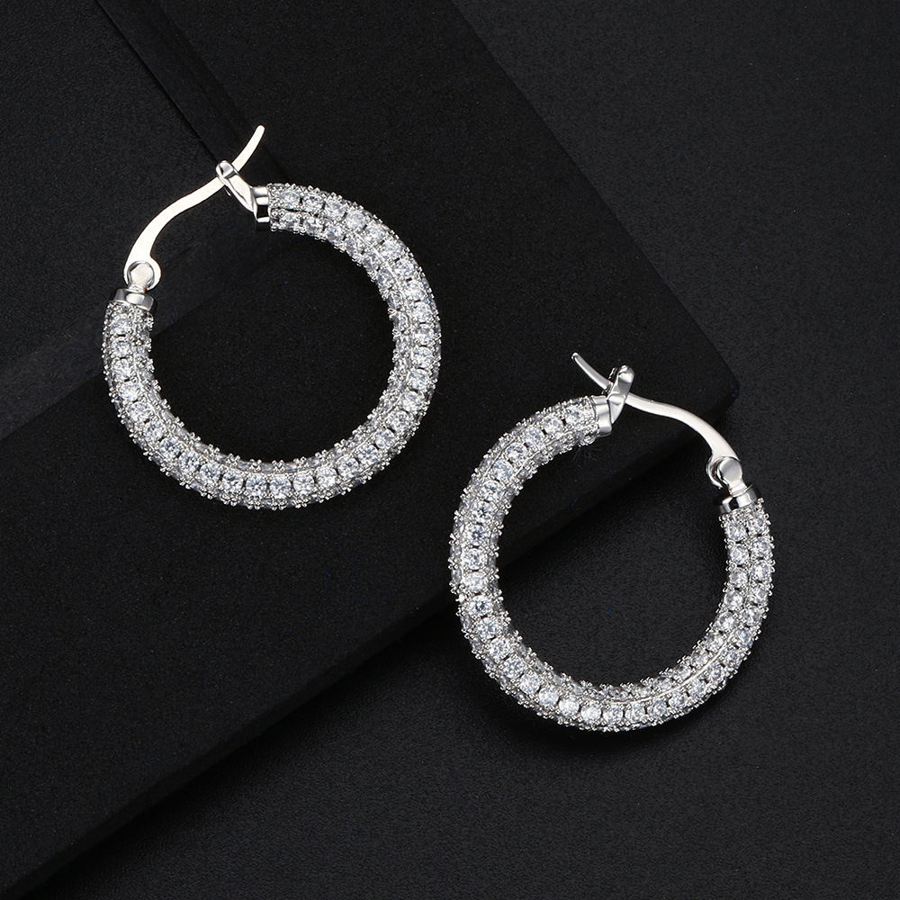 2024 Women's Hip Hop Large Clip Earrings: Sterg Sier Micro Cubic Zircon Pave Vintage Jewelry