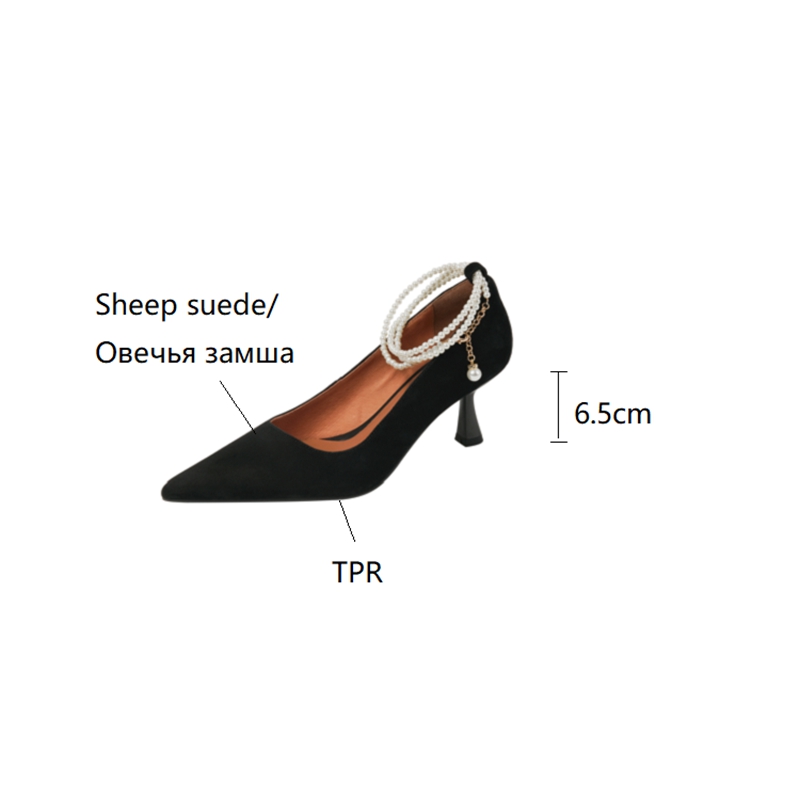 Spring NEW Pointed Toe Thin Heel Women Pumps Sheep Suede High Elegant Women's Stiletto Heels Pearl Party Shoes 8bec 's s
