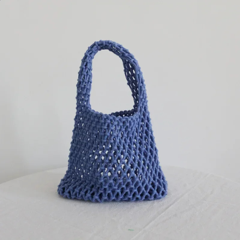 Handmade woven bag Macaron cotton rope hollow handbag handmade 240913